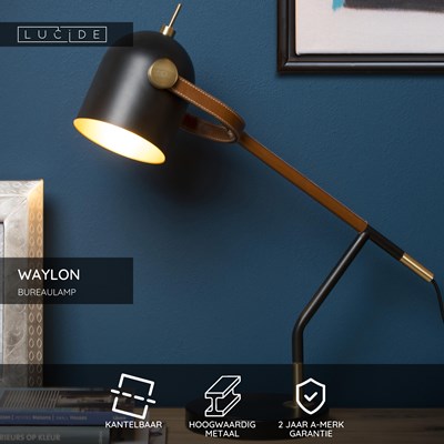 Lucide WAYLON - Bureaulamp - 1xE27 - Zwart